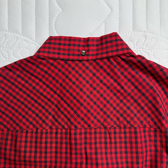 Fred Perry Red Gingham Plaid Short Sleeve Collar Mini Reissue Shirt Dress UK 8 - Picture 11 of 14